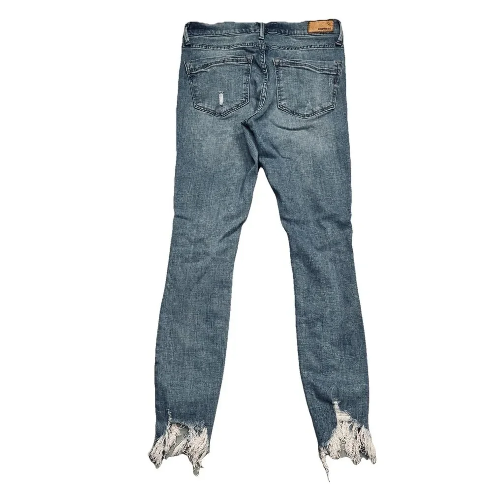 Express Ankle Legging Mid Rise Jeans 4 (28x26.5) Blue Distressed Stretch Womens